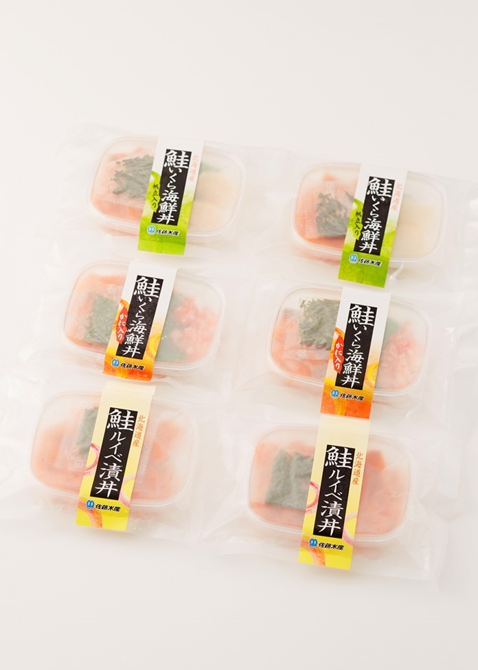 鮭ルイベ漬・海鮮丼セット３種×2食入り（合計６人前)|　魚介・海産物加工品通販・お取り寄せのオンワード・マルシェ