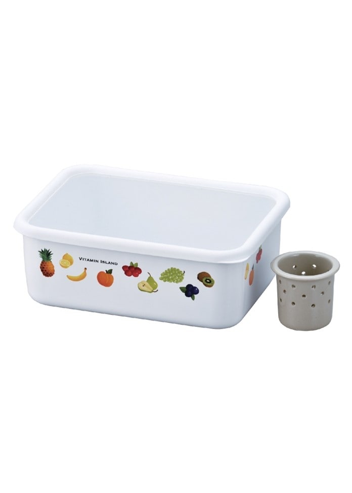 ホーロー角型保存容器（水抜き容器付）