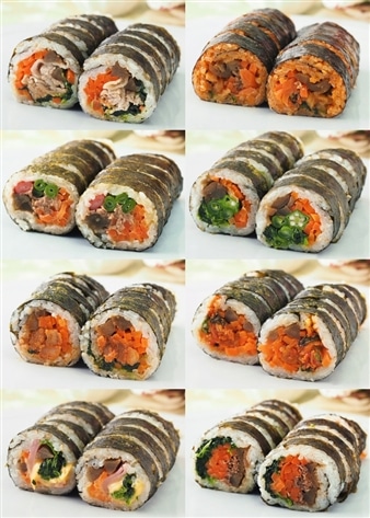 キンパ8種セット（プルコギ・豚キムチ・ツナマヨ・ハムチーズ・野菜・ピビンパ・タッカルビ・サムギョプサル）