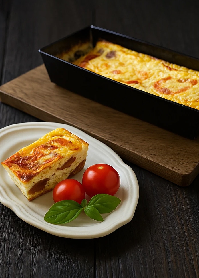 お酒と楽しむ甘くないバスクチーズケーキ（バジル＆トマト）